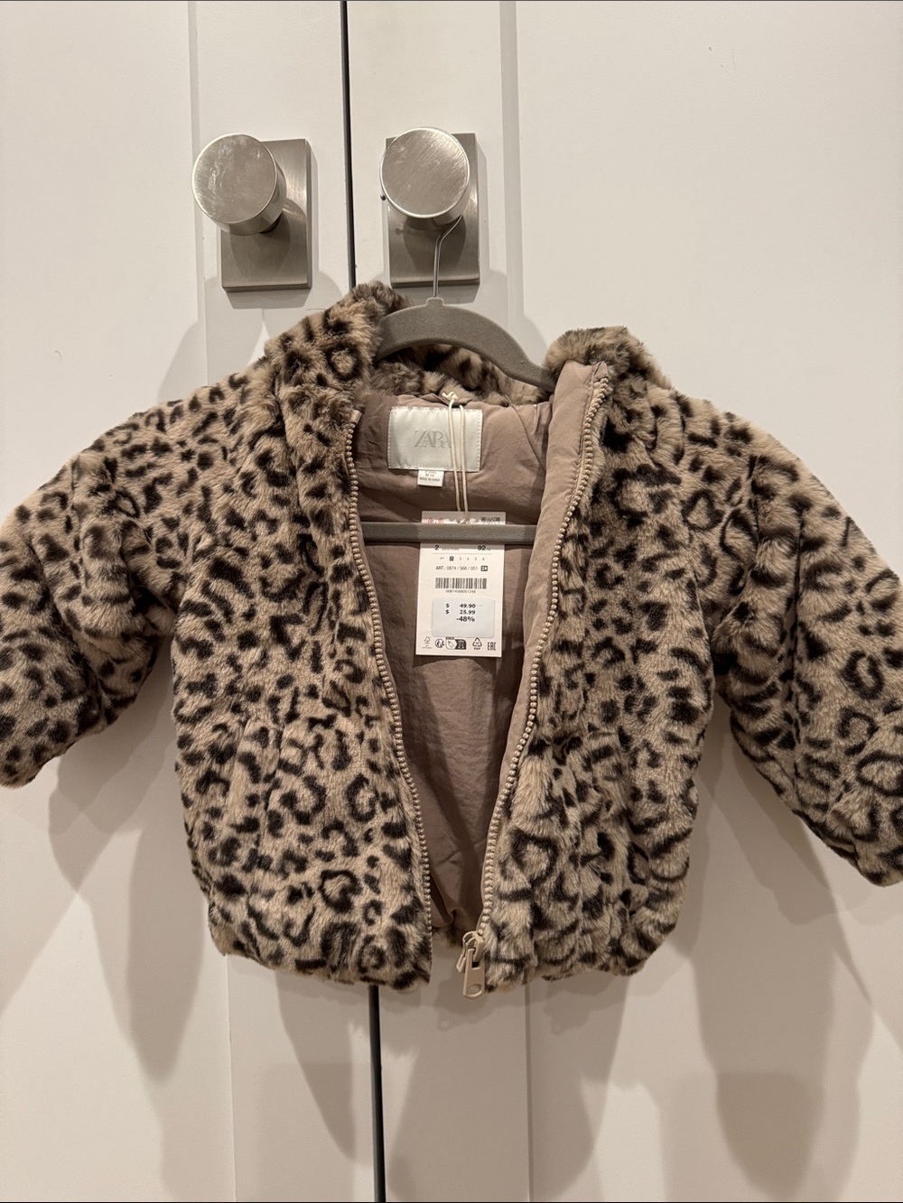Zara Leopard-Print Faux Fur Jacket in Taupe and Black